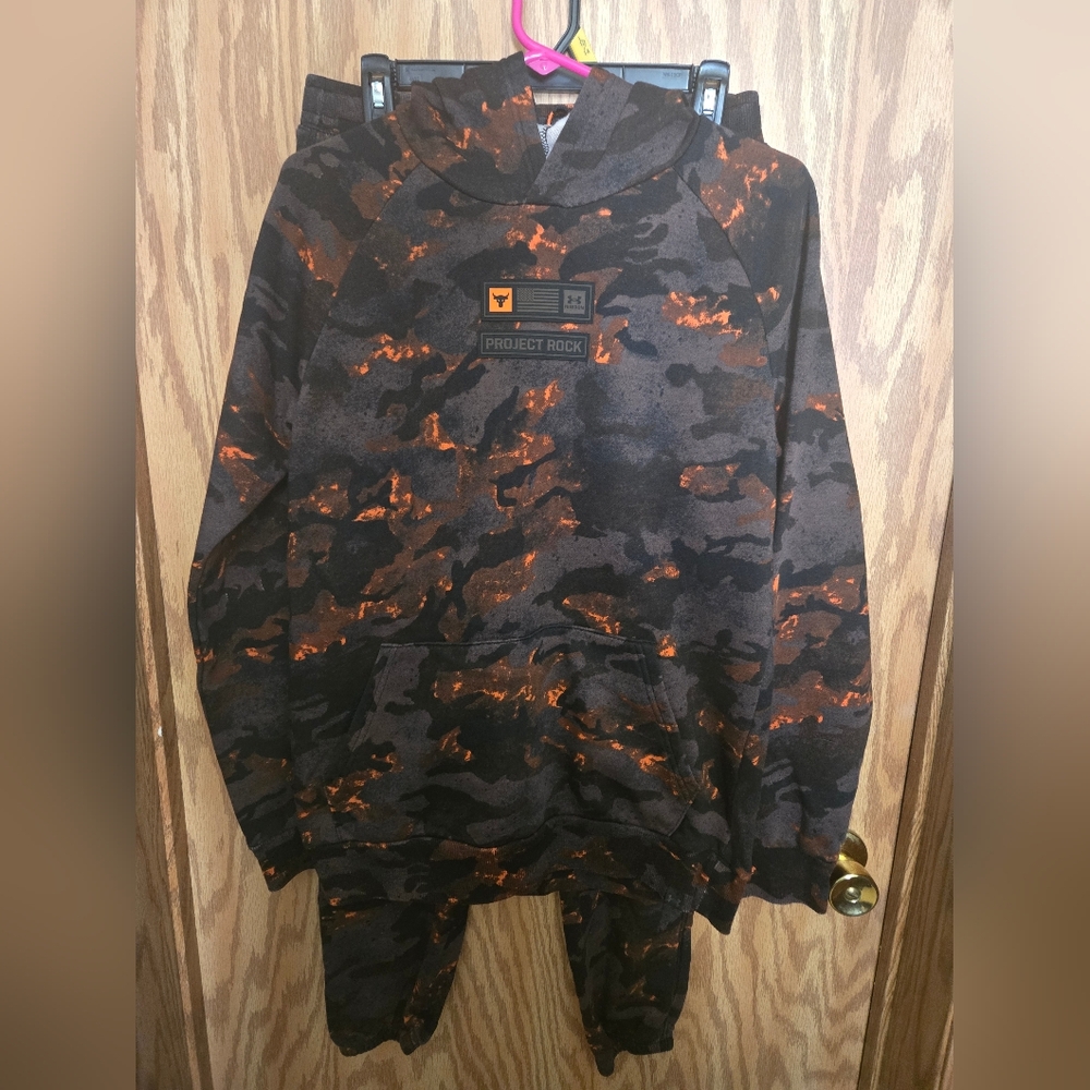 Project Rock Black & Orange Camo Hoodie, With Matching Pants